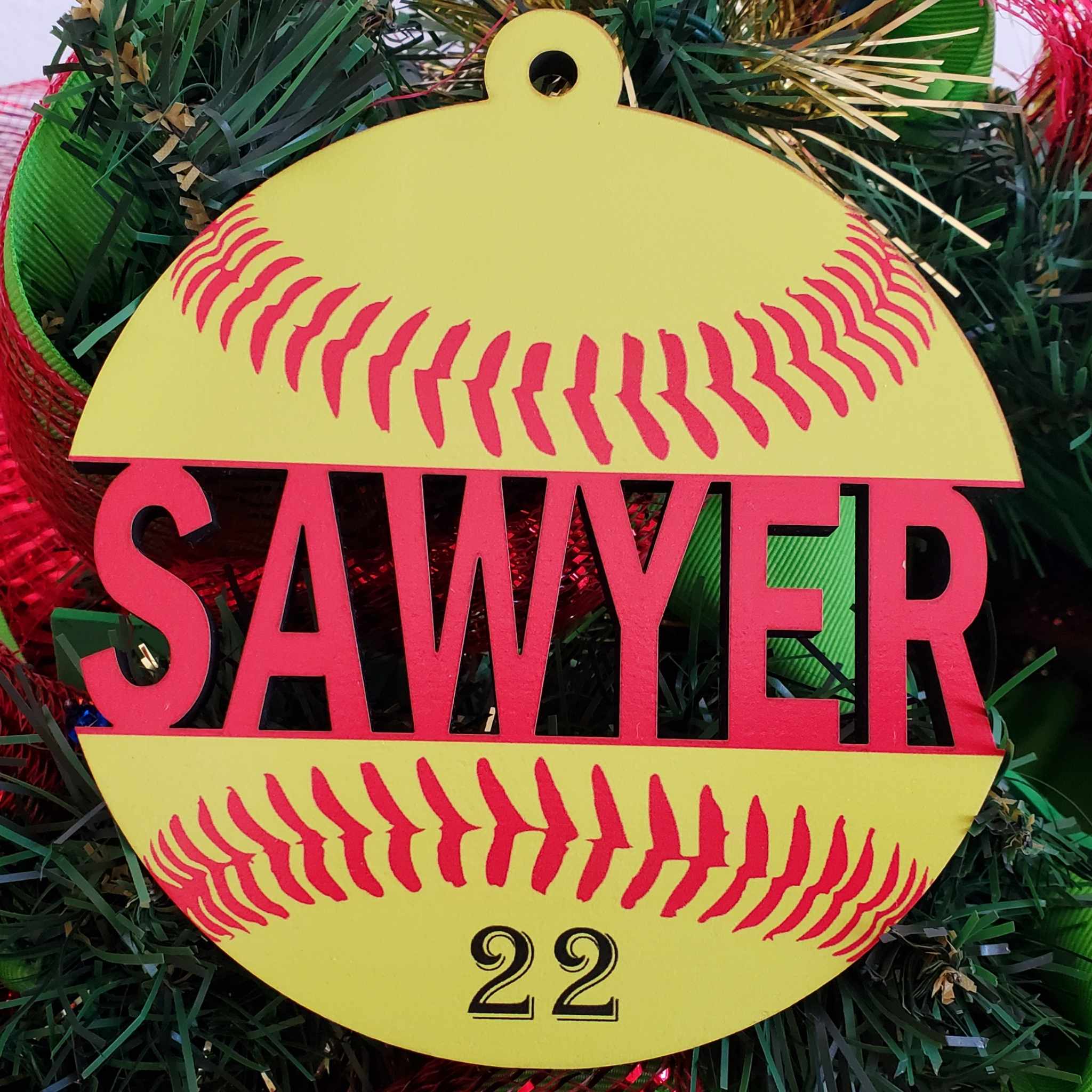 Softball Ornament - Dad's Wooden Garage