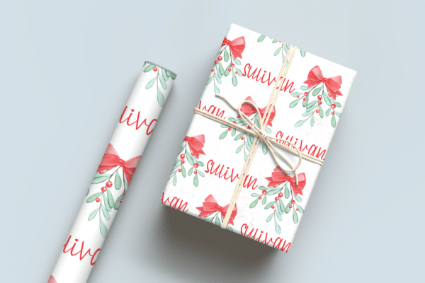 Christmas Mistletoe Bow Wrapping Paper