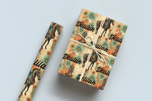 Horse and Teal Flower Wrapping Paper