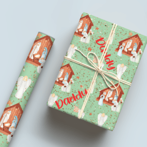Nativity Scene Green Wrapping Paper