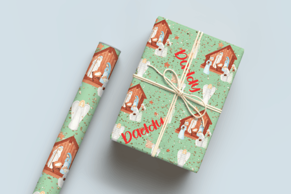 Nativity Scene Green Wrapping Paper