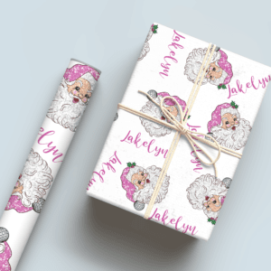 Pink Glitter Santa Wrapping Paper