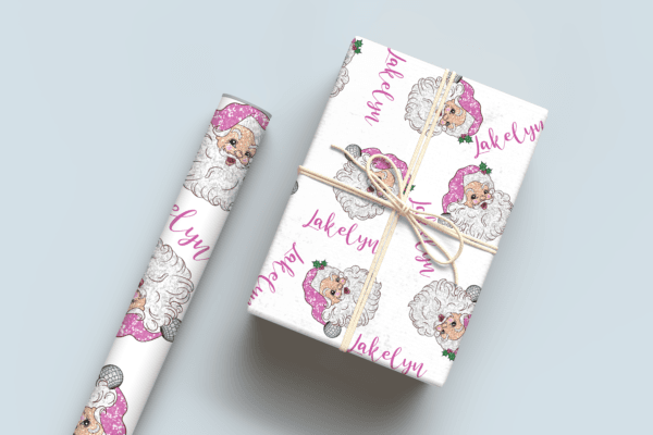 Pink Glitter Santa Wrapping Paper