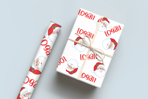 Red Outline Santa Wrapping Paper